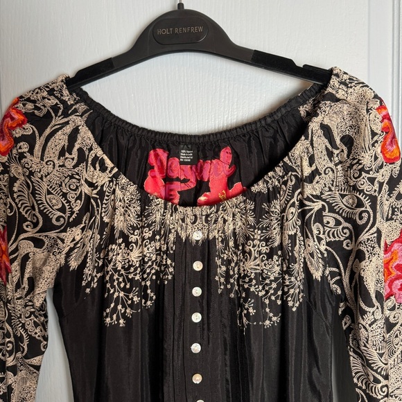 NWT Desigual Boho Blouse Size S Hippie Floral Abstract Artsy Cinch Tie Unique - Picture 5 of 16